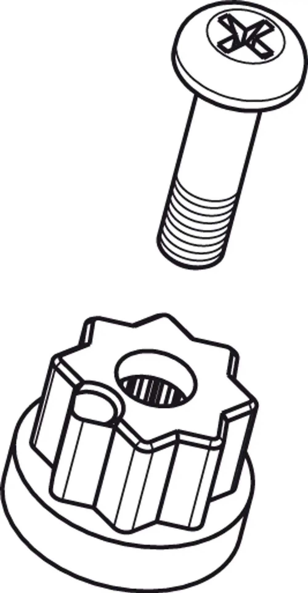 Adapter für Griff mit Schraube, dargestellt in einem schematischen Schwarz-Weiß-Design. Geeignet für Produkte von Ideal Standard.